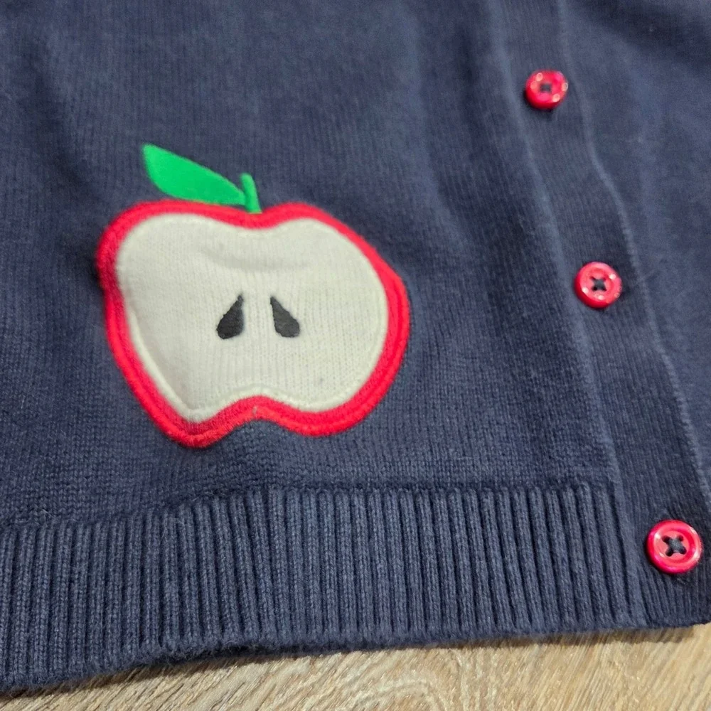 Gymboree Girls Navy Blue Apple Cardigan Sweater 5T Cotton Knit Back to School